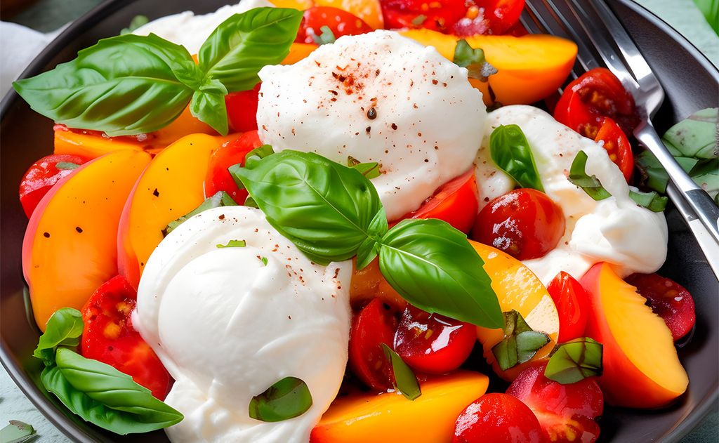 Ensalada de melocotón y burrata