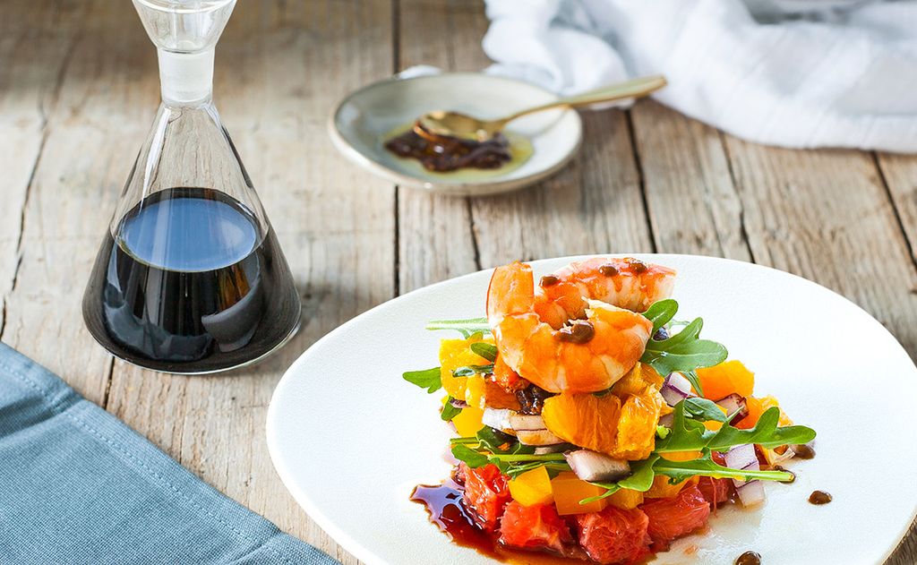 Ensalada de mandarina, pomelo y langostinos