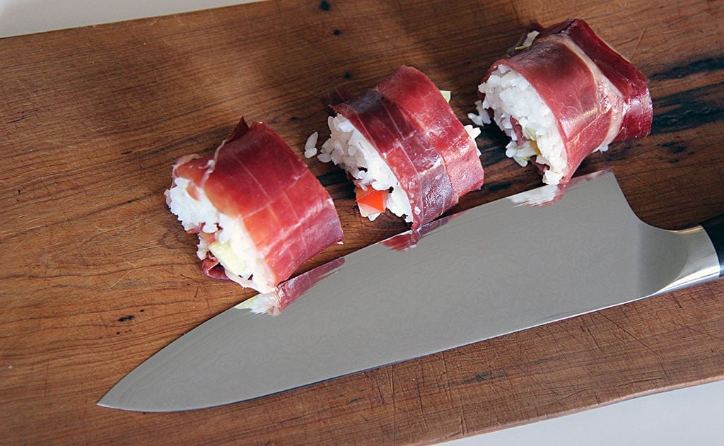 Sushi de jamón ibérico 100% de bellota con melón