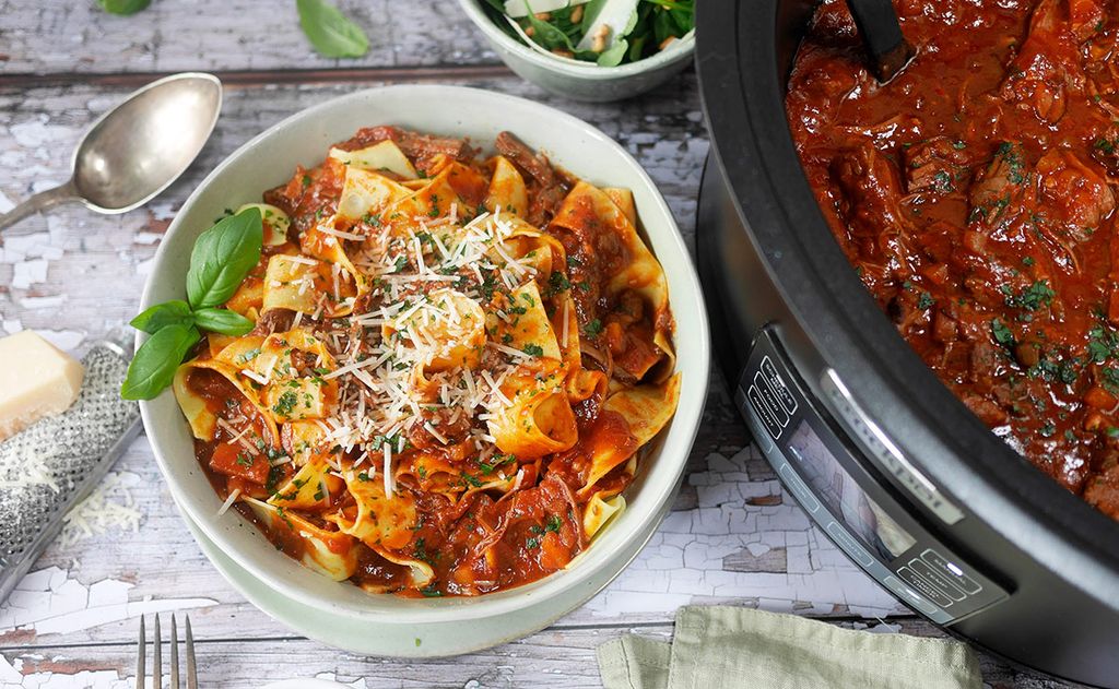 'Pulled ragú' de pechuga al estilo italiano con pasta