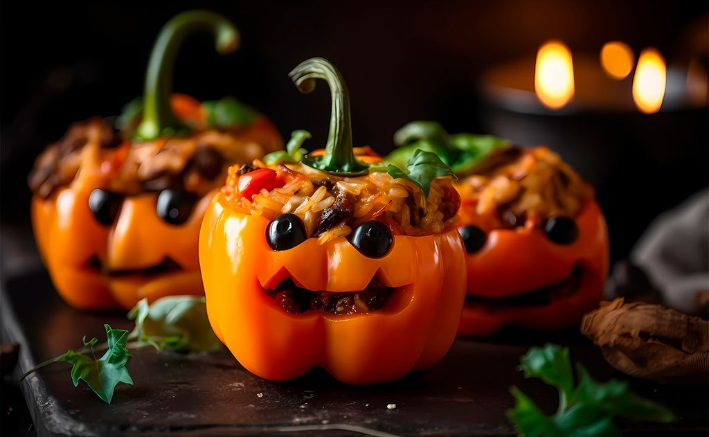 Pimientos de Halloween (relllenos de arroz con pasas)