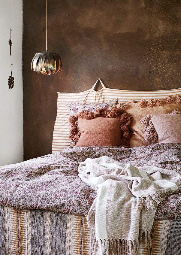 Boho Design pie lámpara bambú entramado dormitorio textil mantas eh lámpara
