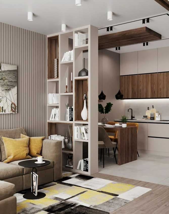 Cocian seaprada de salón con estantería 