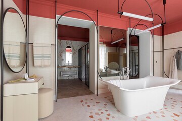 Baño de tendencia 'art déco' majestuoso, una propuesta de U Interior Design para Jacob Delafon elegante y con un cierto aire nostálgico