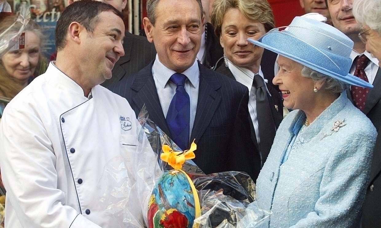 Queen Elizabeth II receives a chocolate Easter egg
