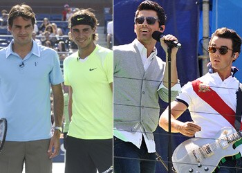 Rafa Nadal y Roger Federer se divierten con los Jonas Brothers, antes de enfrentarse en el Abierto de Estados Unidos