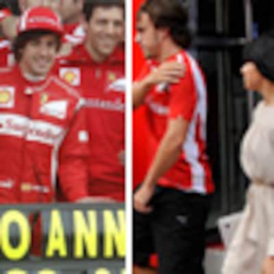 Fernando Alonso celebra subiéndose al podio su 30 cumpleaños bajo la atenta mirada de su mujer, Raquel del Rosario