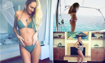 Celebrity moms-to-be show off their growing baby bumps in swimsuits