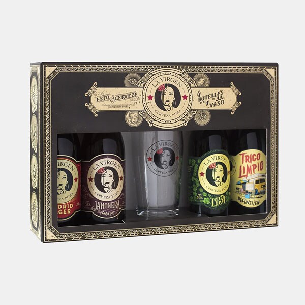 Pack de cervezas con vaso