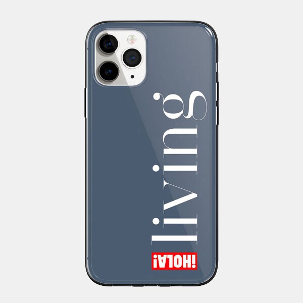 Funda con el logo de LIVING sobre fondo azul