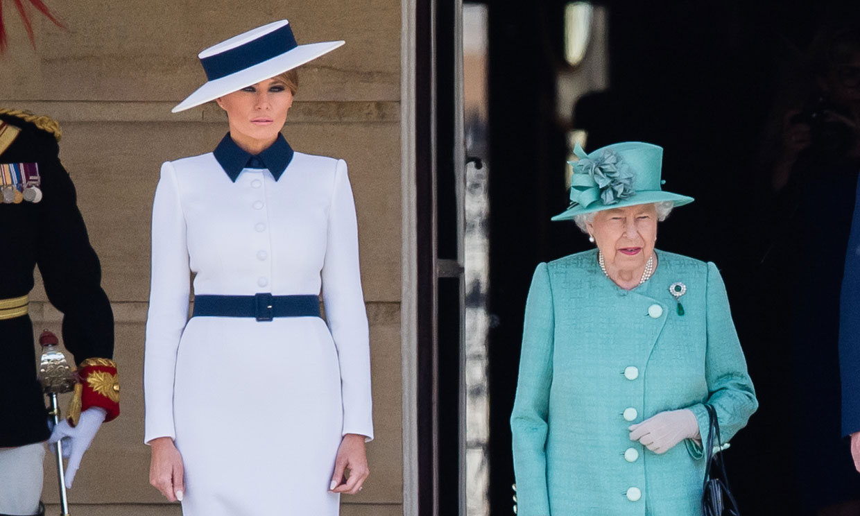 Melania Trump acierta con un vestido 'efecto traje' en su encuentro con la reina Isabel II