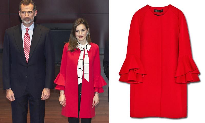 La reina Letizia y su abrigo rojo Zara: otro éxito de ventas