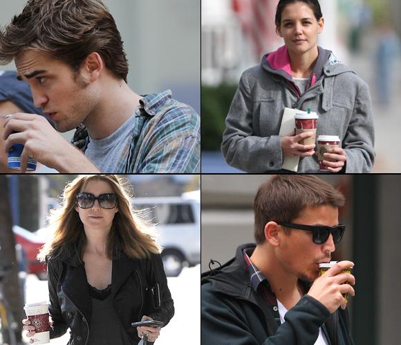 Robert Pattinson, Katie Holmes, Josh Hartnett... con el café de paseo
