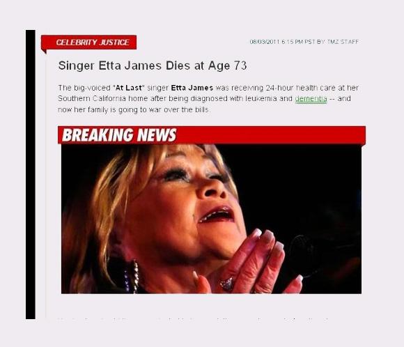 Inventan en internet la muerte de la cantante de blues Etta James