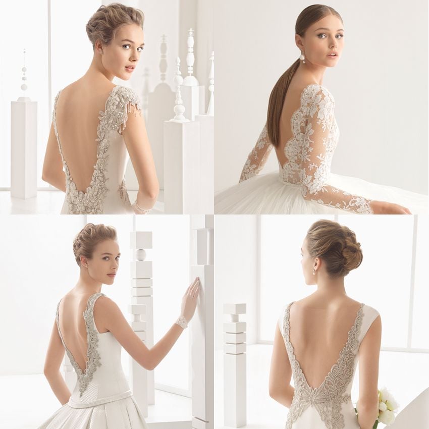 rosa clará: vestidos de novia con espalda joya y escotes