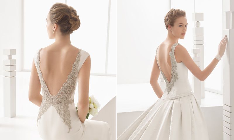 rosa clará: vestidos de novia con espalda joya y escotes