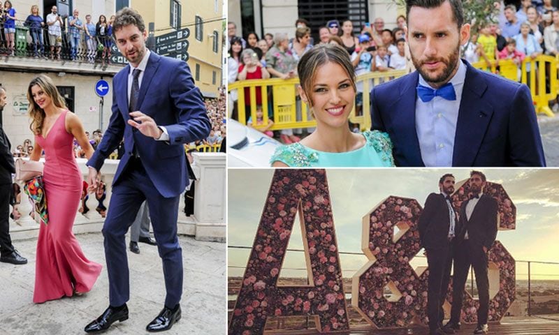 Mucho colorido entre los invitados 'de altura' en la boda de Sergio Llull y Almudena Cánovas