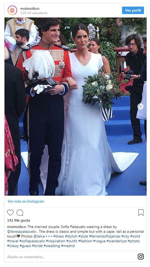 boda de sofía palazuelo y fernando fitz-james stuart: el vestido de