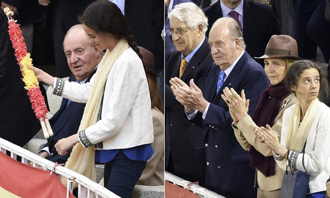El rey Juan Carlos disfruta de una jornada taurina con su hija, la infanta Elena, y su nieta