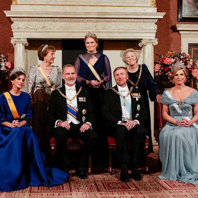 Las imágenes de la cena de gala que Guillermo y Máxima de los Países Bajos, junto a la princesa Amalia, han ofrecido a los reyes Felipe y Letizia
