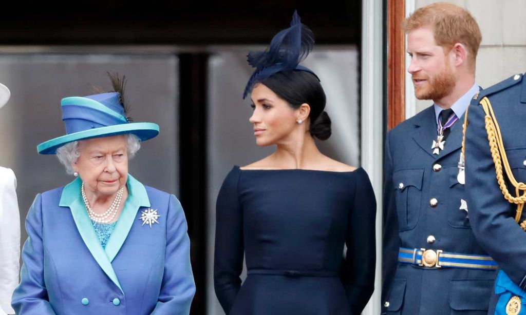 Meghan Markle, el príncipe Harry y la Reina