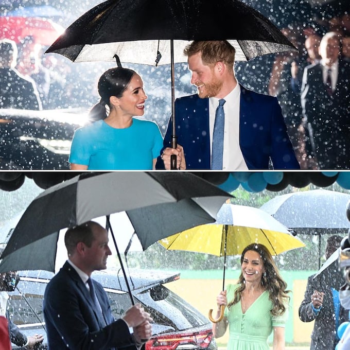 La curiosa conexión entre la imagen bajo la lluvia de los duques de Cambridge y una icónica foto de los Sussex