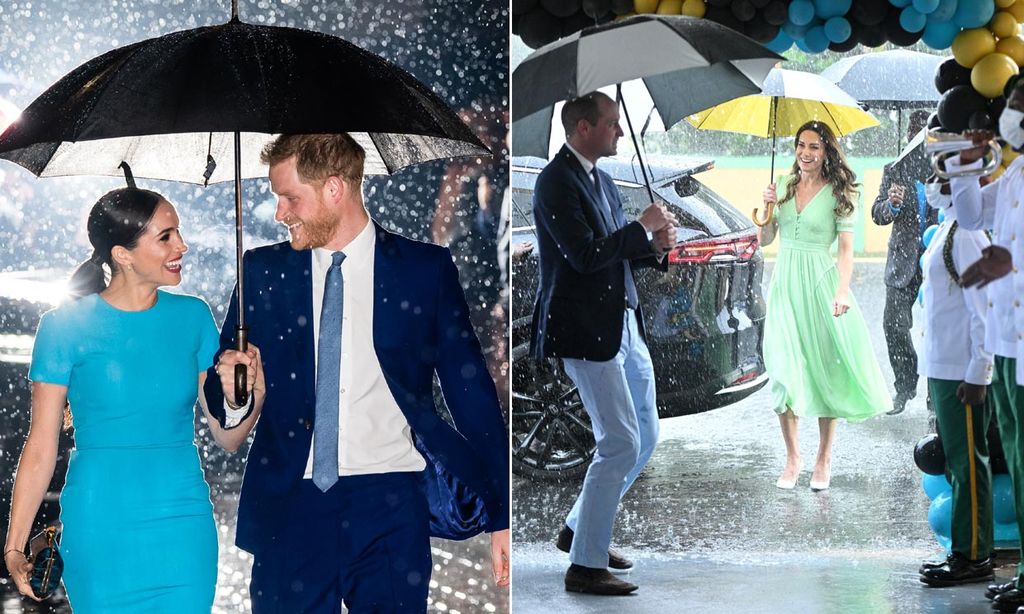 La curiosa conexión entre la imagen bajo la lluvia de los duques de Cambridge y una icónica foto de los Sussex