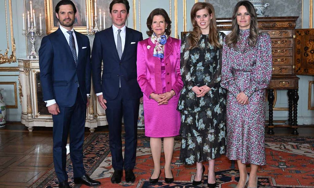 La reina Silvia con su hijo, su nuera, Beatriz de York y Edoardo Mapelli Mozzi