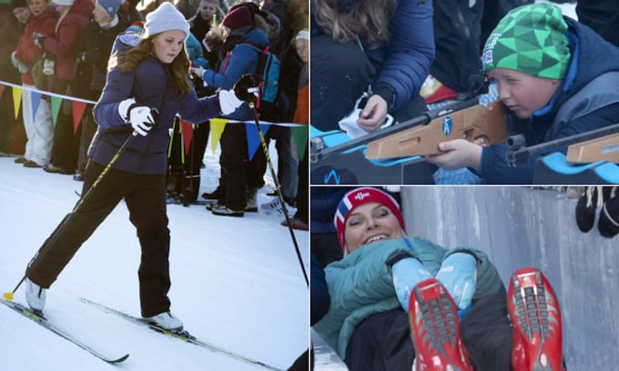 Esquí, deslizamiento sobre hielo o disparo láser... ¡La divertida yincana de la Familia Real noruega!