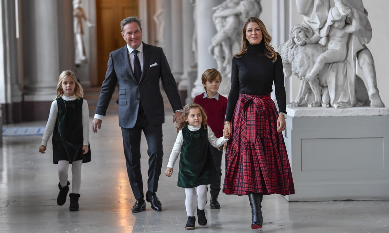 Magdalena de Suecia, Chris O'Neill y sus tres hijos Leonore, Nicolas y Adrienne
