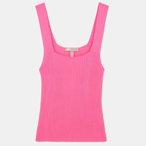 Top de tirantes en canalé rosa