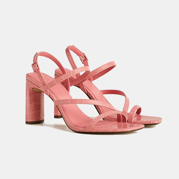 Sandalias de tacón con tiras efecto piel