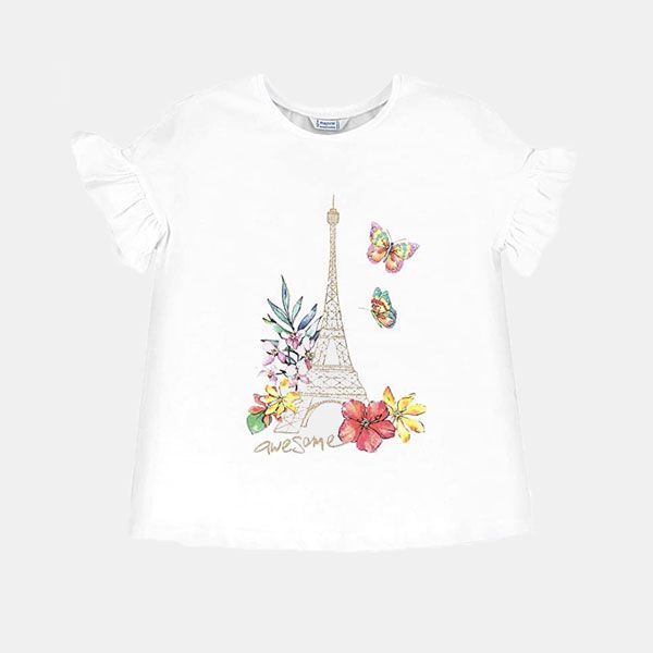 Camiseta con volantes y dibujo