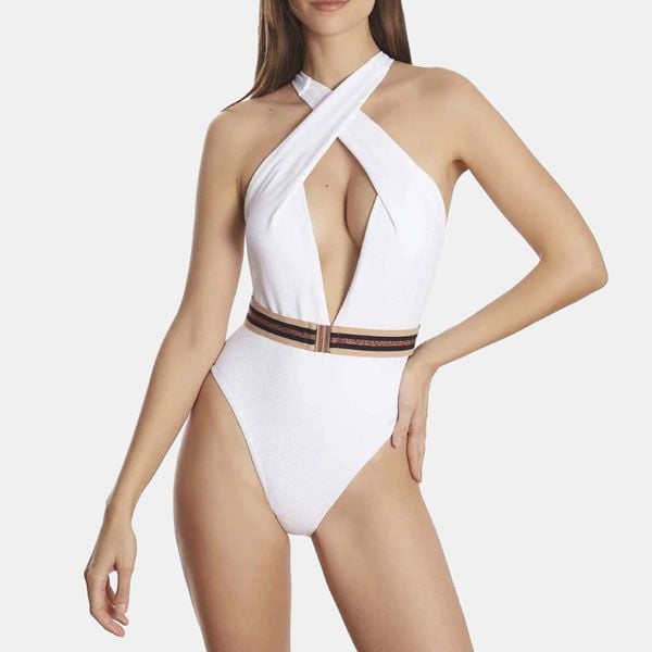 Bañador blanco con escote 'halter'
