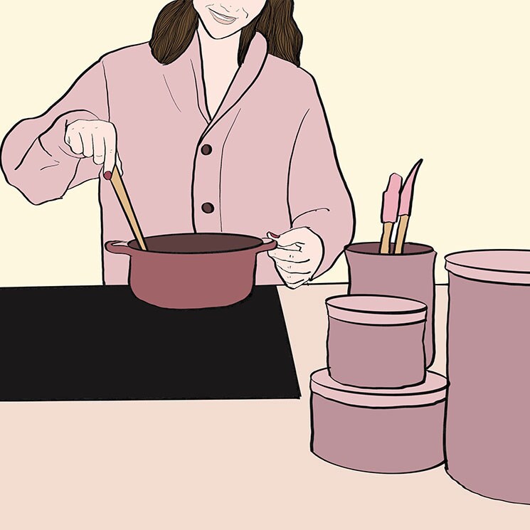 Ilustración cocina en rosa