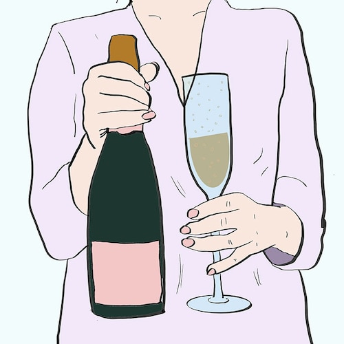 Ilustración mujer con botella de champagne