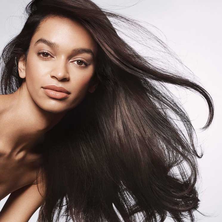 Modelo de Aveda con pelo largo y brillante