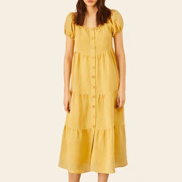 Vestido amarillo de lino con botones de Slowlove
