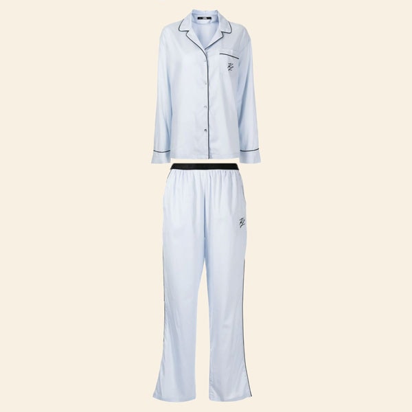Pijama camisero azul con logo bordado de Karl Lagerfeld