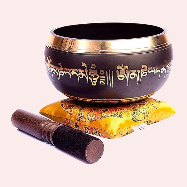 Campana Tibetana In Metallo Per Meditazione - Diametro 23 Cm, Fatta A Mano In Nepal, Con Martello E Cuscino