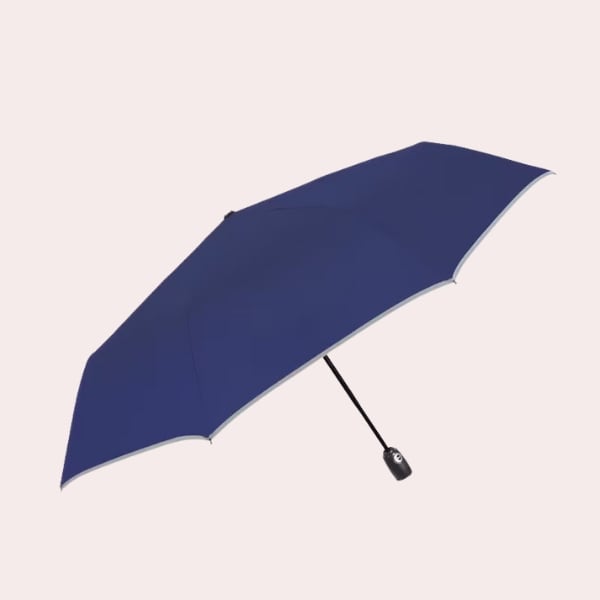 Paraguas plegable automático en azul marino con borde reflectante de Perletti
