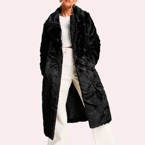 Abrigo largo negro de piel sintética de Urban Code