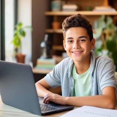 Adolescente estudiando ante el ordenador