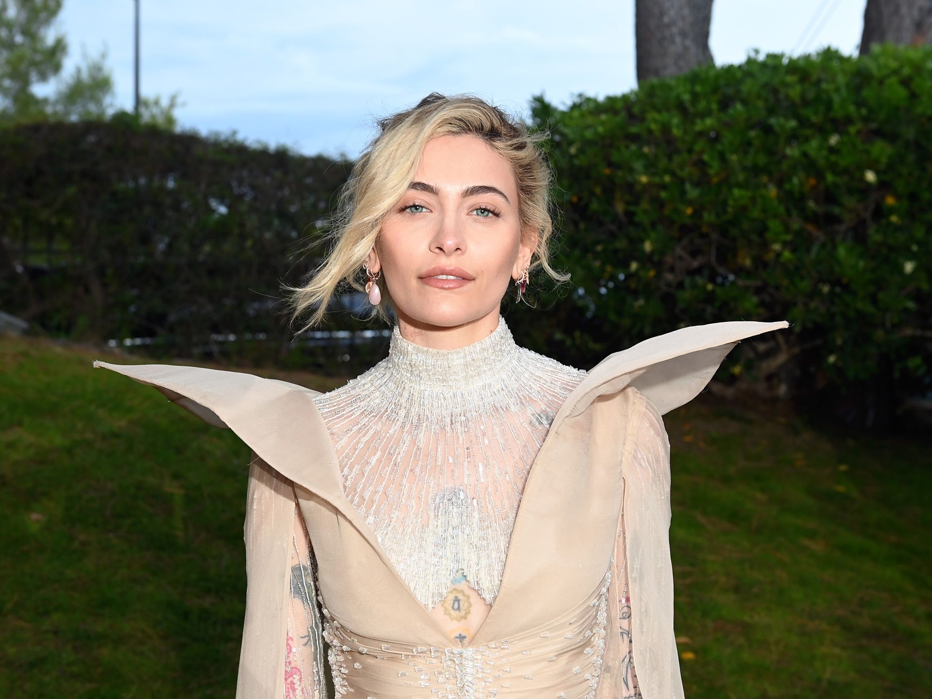 Paris Jackson poses in dramatic sheer gown at the amfAR Gala in Cannes Paris Jackson poses in dramatic sheer gown at the amfAR Gala in Cannes