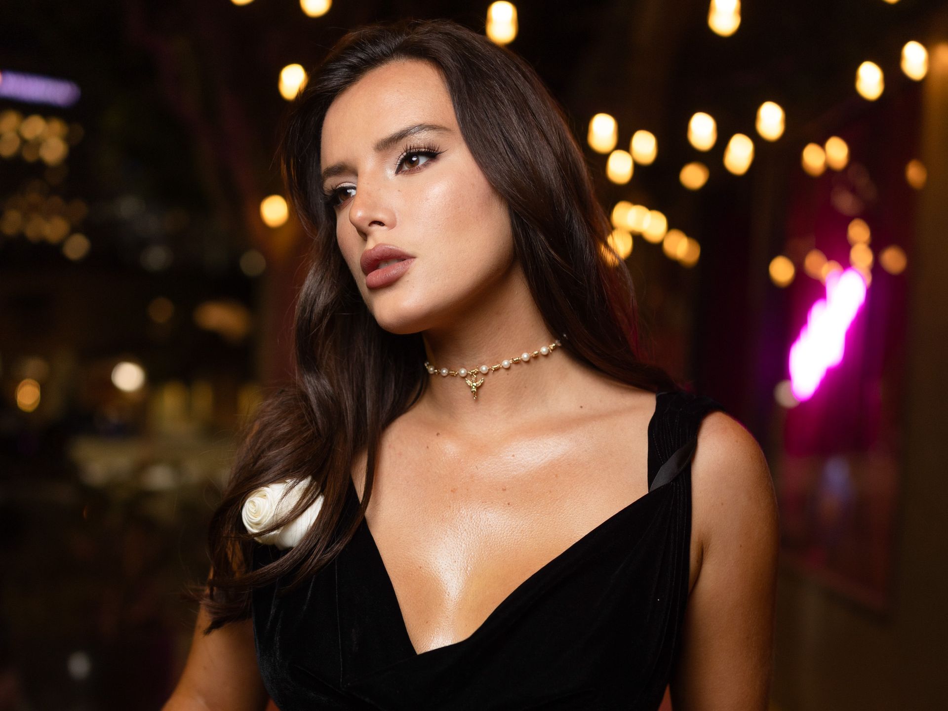 Bella Thorne steps out in sexy thigh-high slit dress and stunning jewelry
