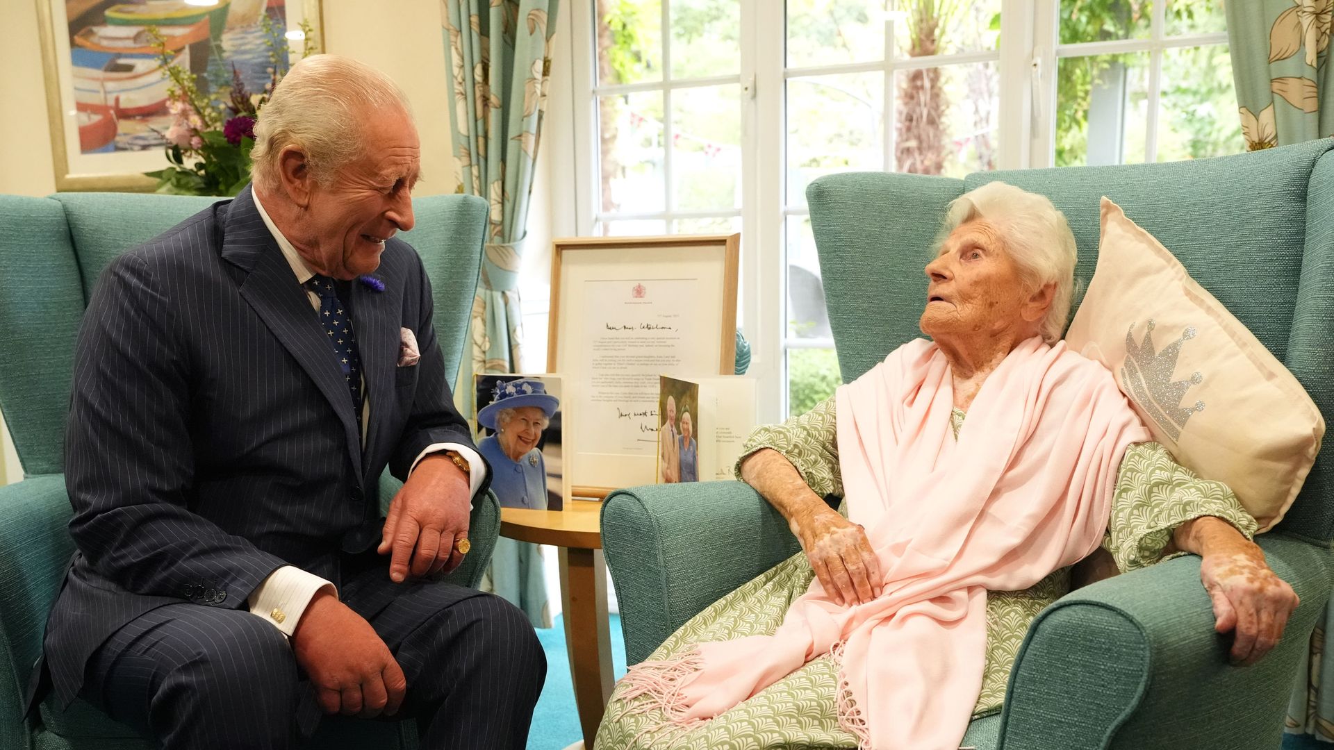 King Charles III meets the world's oldest person, Ethel Caterham, on 2025