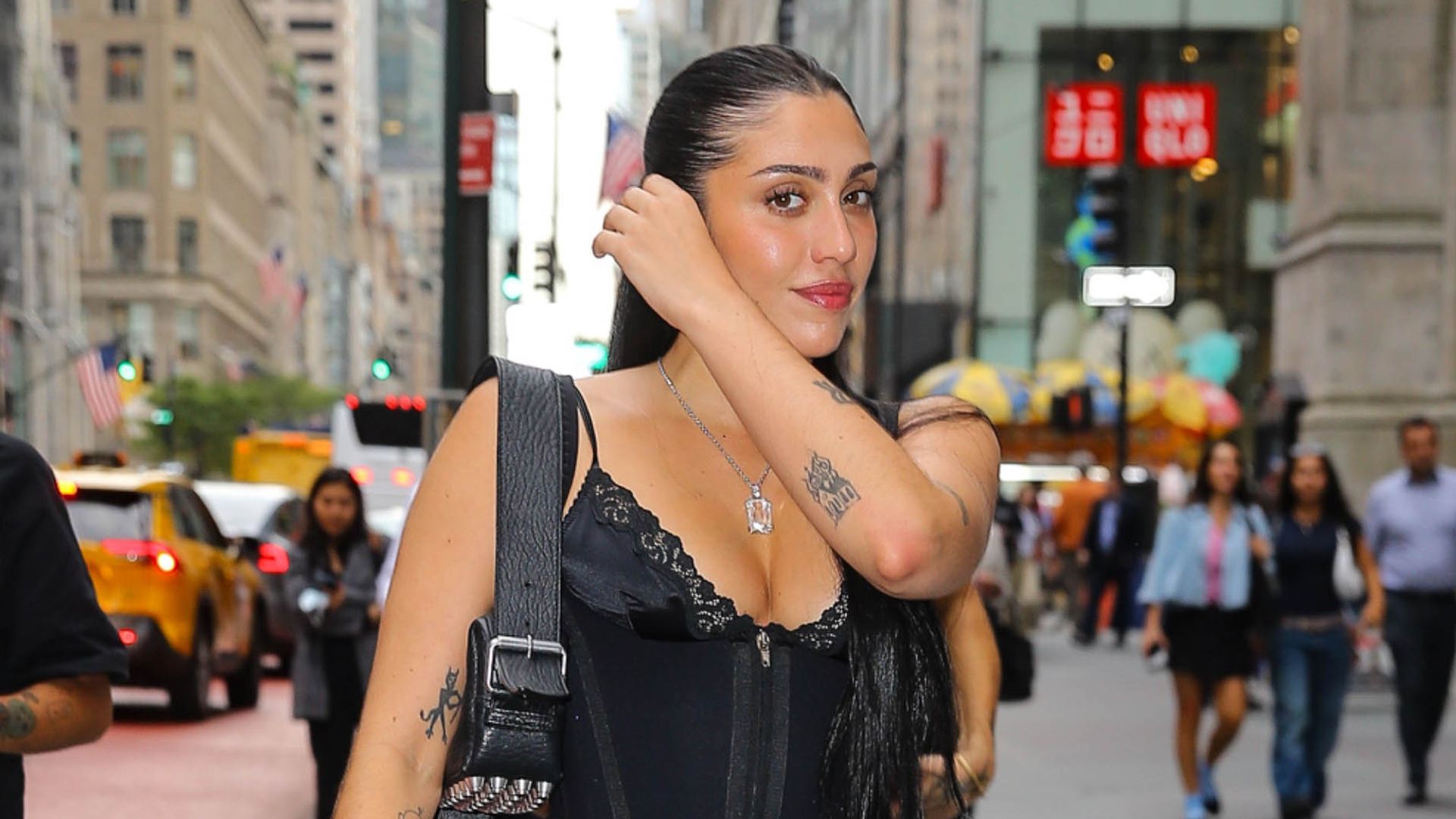 Lourdes Leon turns heads in daring lace corset and leather look in NYC