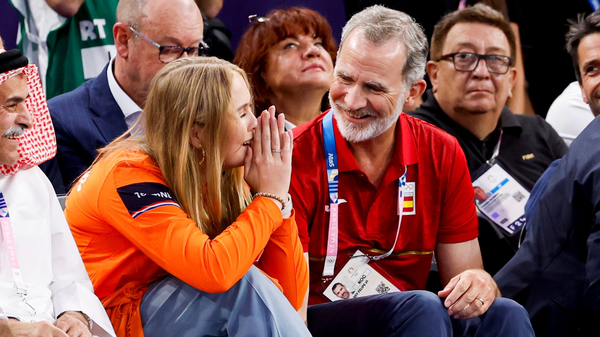 Dutch Princess and Spain's King Felipe share hug at the Olympics