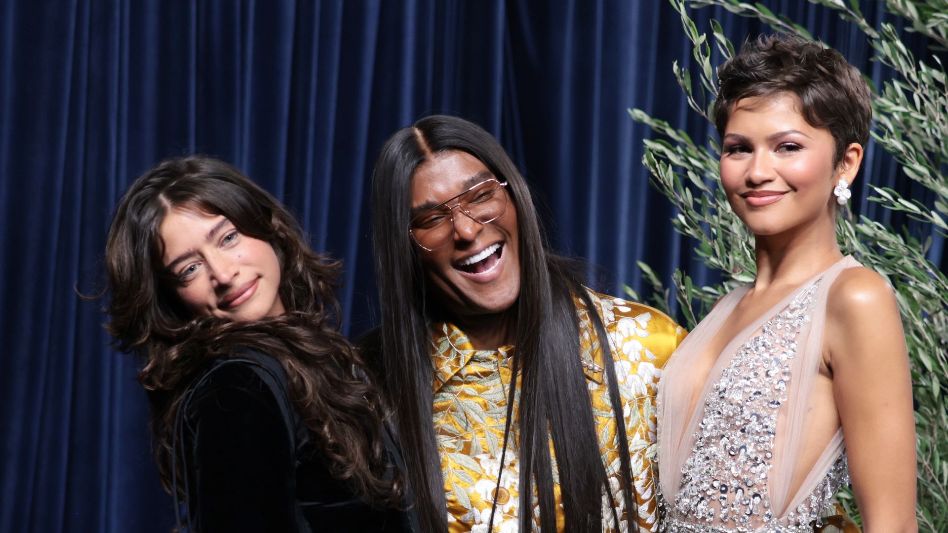 Los Angeles, CA - September 14, 2026: Odessa A'zion,, left, Law Roach, and Zendaya walk the red carpet during the 78th Emmy Awards at the Peacock Theater in Los Angeles, CA, Monday, Sept. 14, 2026. (Christina House / Los Angeles Times via Getty Images)