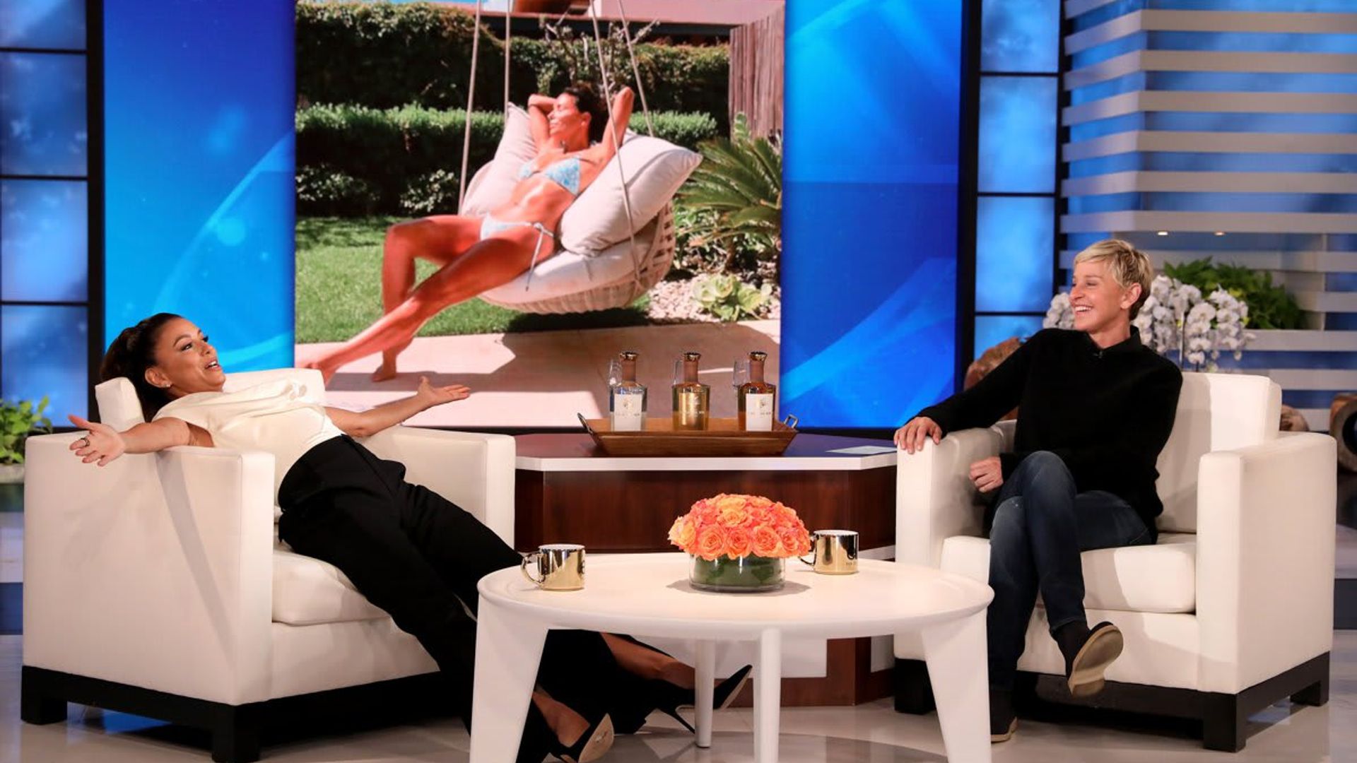 Eva Longoria talks to Ellen DeGeneres about her epic bikini pics and the art of tequila